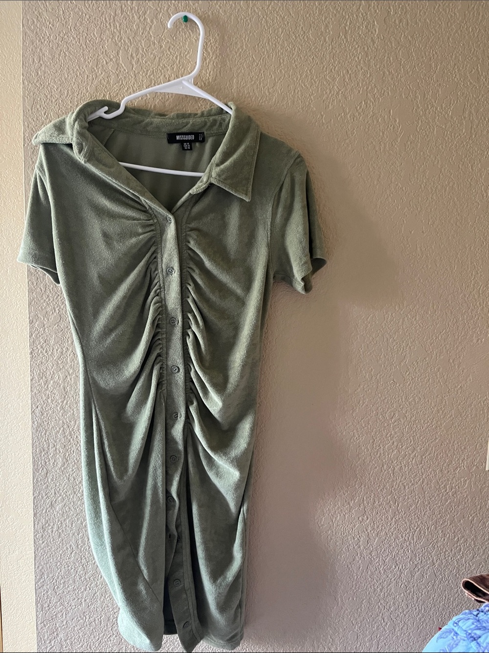 Misguided Olive Green Ruched Button-Front Women's Dress